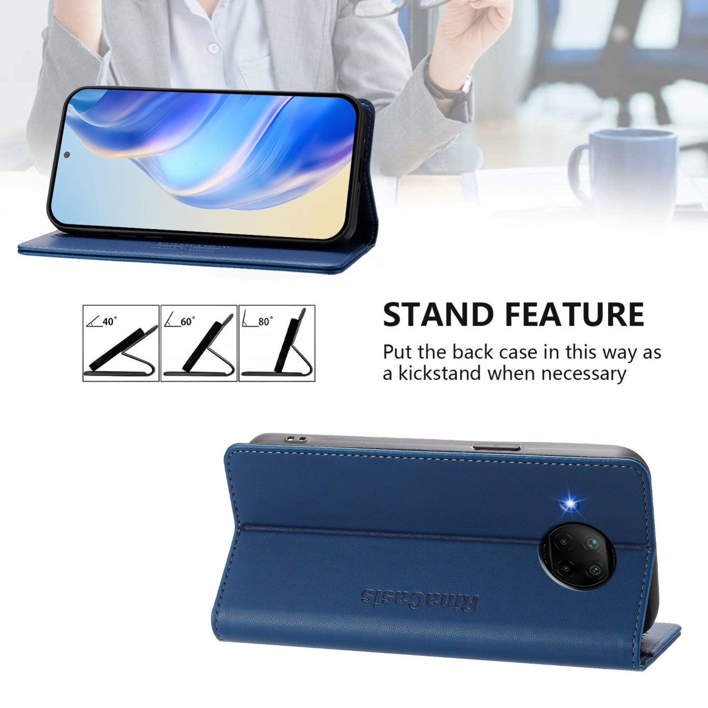 Xiaomi Mi 10T Lite 5G Dual-Folded Magnetic Suction RFID Blocking PU Leather Wallet Phone Case with Card Slots, Cash Pocket, Kickstand, Full Protective Flip Cover