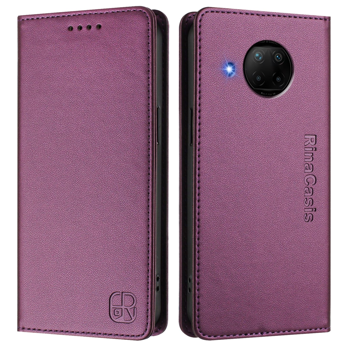 Xiaomi Mi 10T Lite 5G Dual-Folded Magnetic Suction RFID Blocking PU Leather Wallet Phone Case with Card Slots, Cash Pocket, Kickstand, Full Protective Flip Cover
