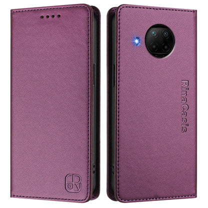 Xiaomi Mi 10T Lite 5G Dual-Folded Magnetic Suction RFID Blocking PU Leather Wallet Phone Case with Card Slots, Cash Pocket, Kickstand, Full Protective Flip Cover