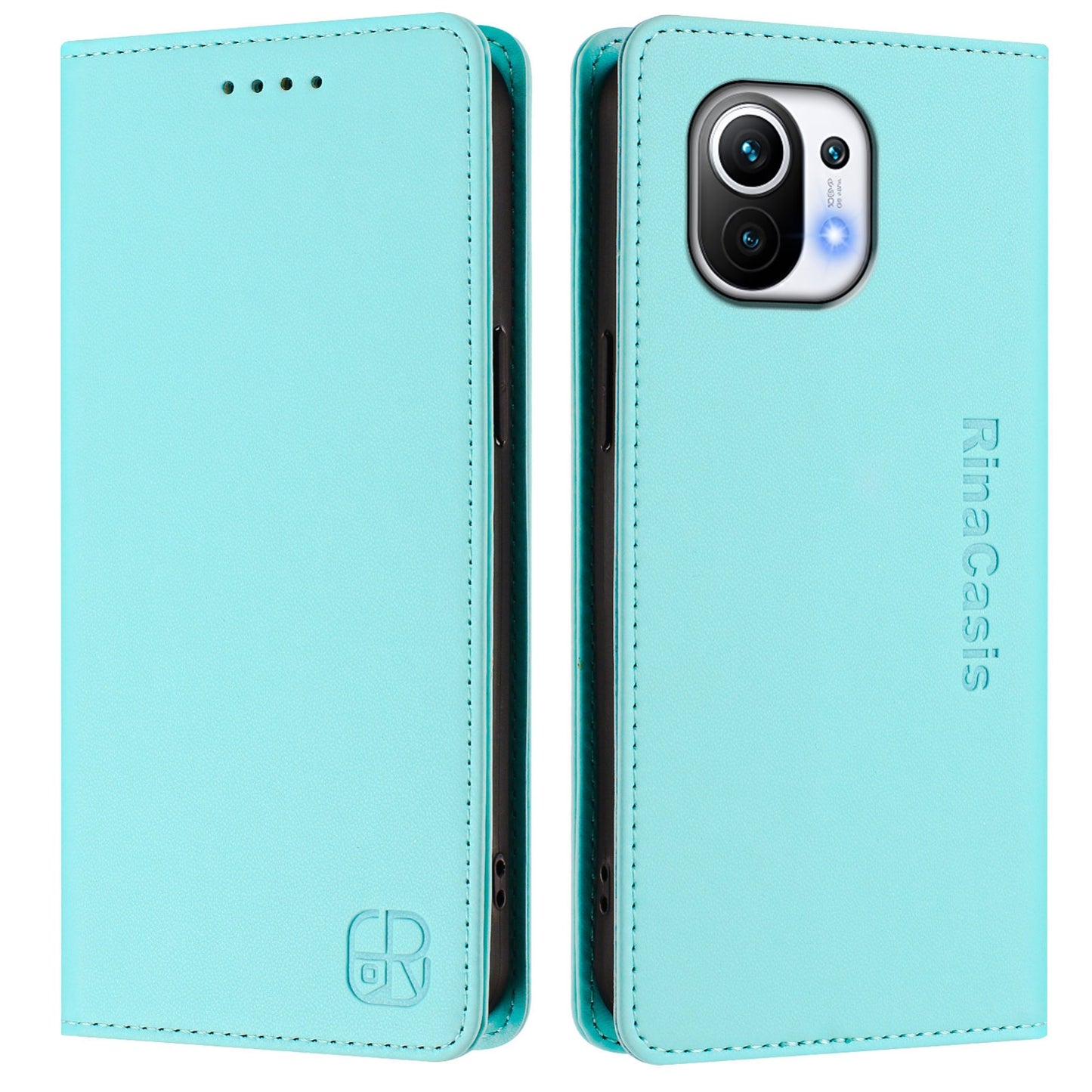 Xiaomi Mi 11 Dual-Folded Magnetic Suction RFID Blocking PU Leather Wallet Phone Case with Card Slots, Cash Pocket, Kickstand, Full Protective Flip Cover