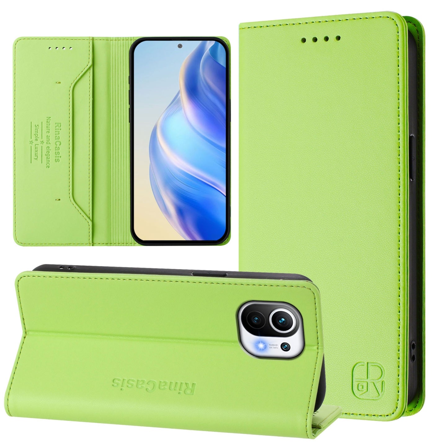 Xiaomi Mi 11 Dual-Folded Magnetic Suction RFID Blocking PU Leather Wallet Phone Case with Card Slots, Cash Pocket, Kickstand, Full Protective Flip Cover
