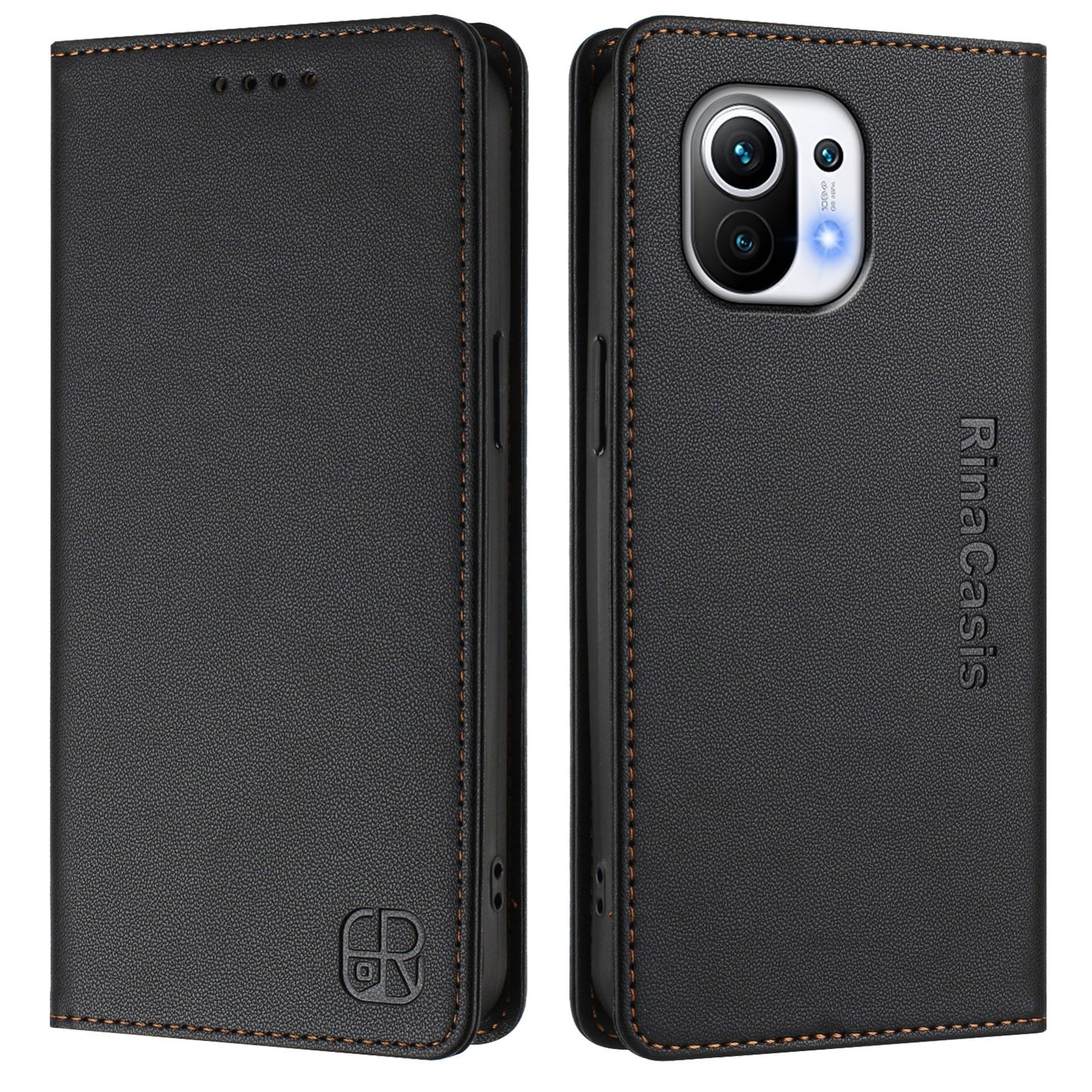 Xiaomi Mi 11 Dual-Folded Magnetic Suction RFID Blocking PU Leather Wallet Phone Case with Card Slots, Cash Pocket, Kickstand, Full Protective Flip Cover