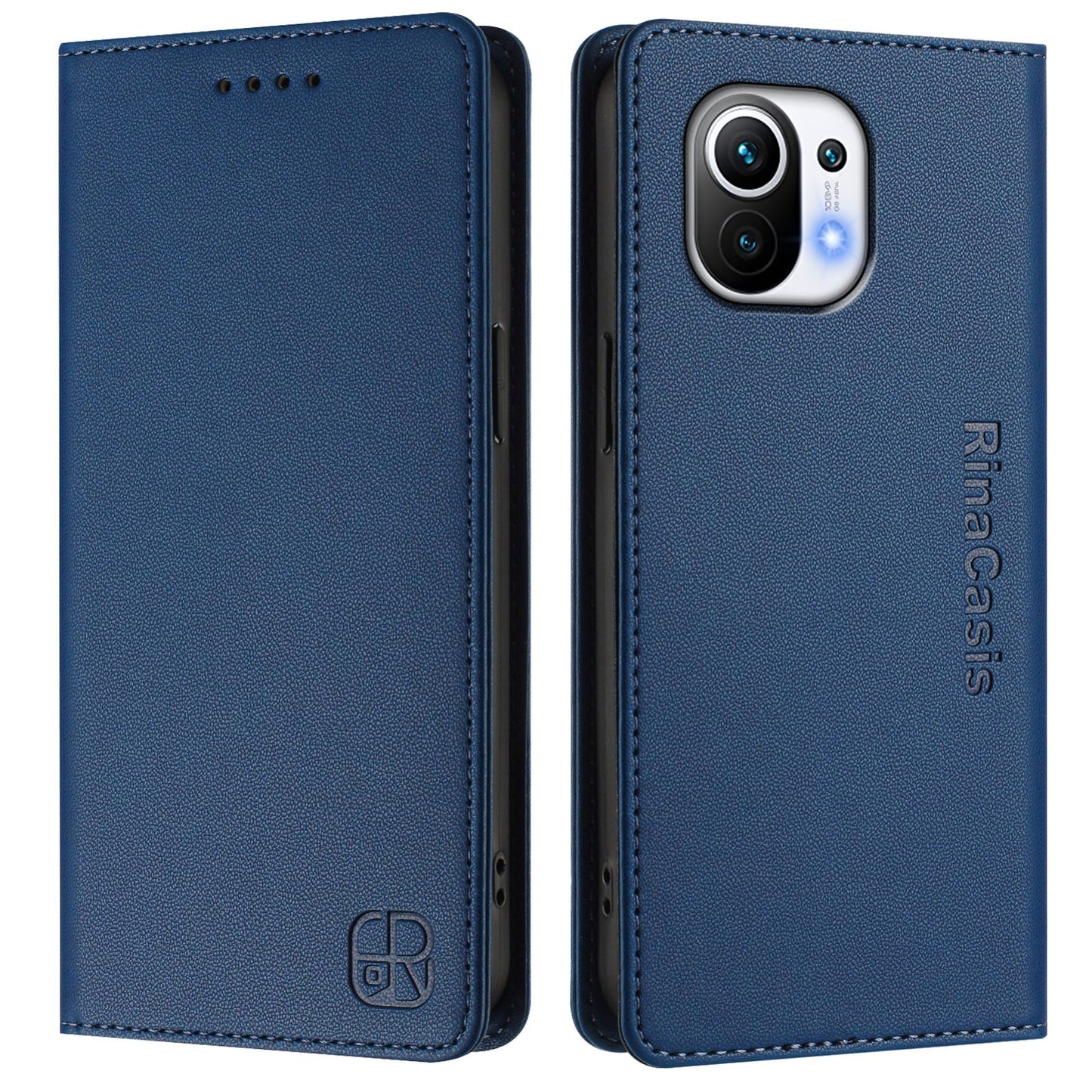 Xiaomi Mi 11 Dual-Folded Magnetic Suction RFID Blocking PU Leather Wallet Phone Case with Card Slots, Cash Pocket, Kickstand, Full Protective Flip Cover
