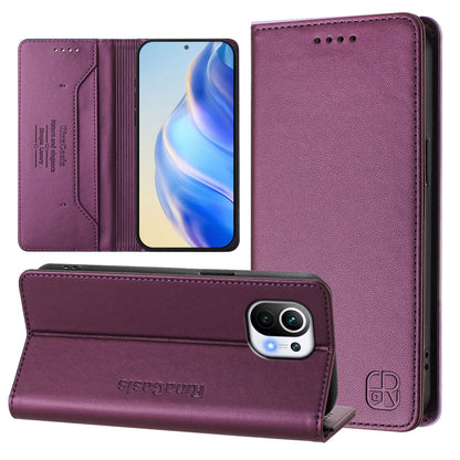 Xiaomi Mi 11 Dual-Folded Magnetic Suction RFID Blocking PU Leather Wallet Phone Case with Card Slots, Cash Pocket, Kickstand, Full Protective Flip Cover
