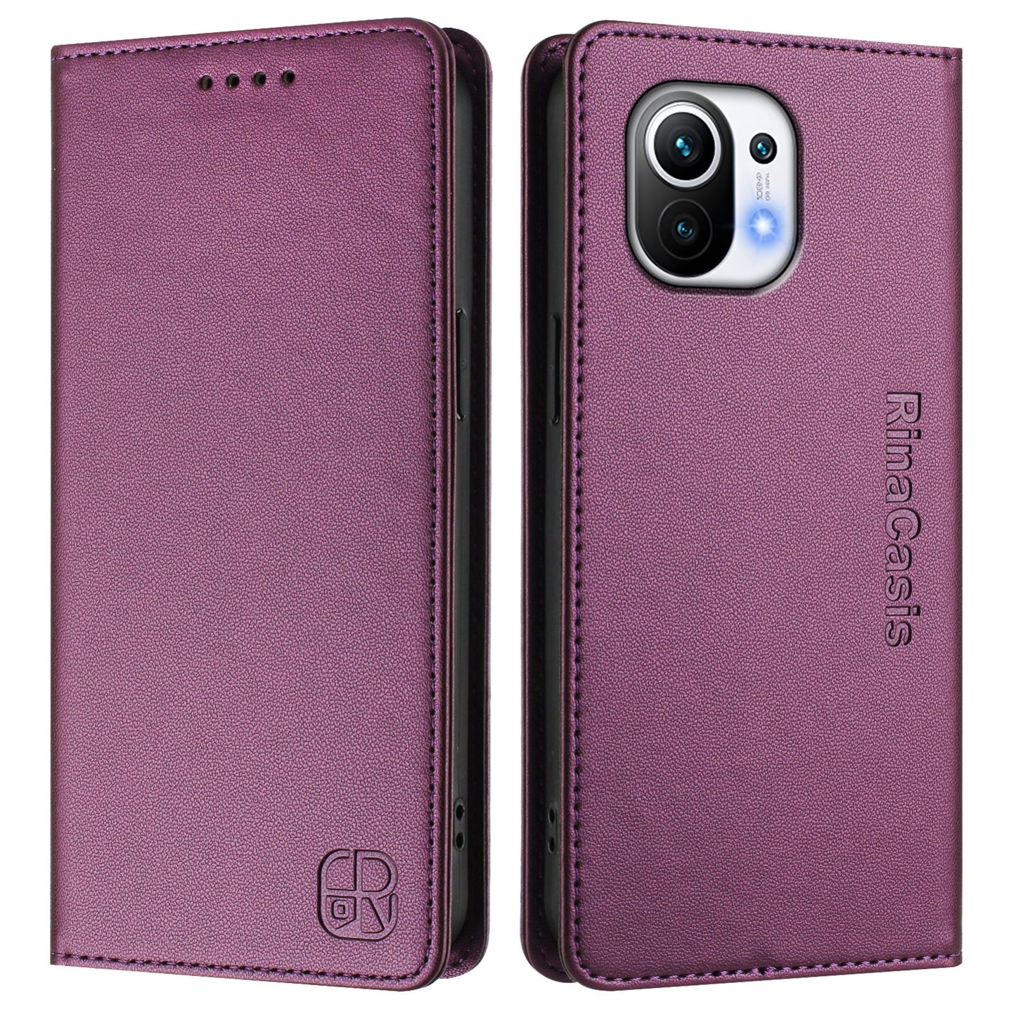 Xiaomi Mi 11 Dual-Folded Magnetic Suction RFID Blocking PU Leather Wallet Phone Case with Card Slots, Cash Pocket, Kickstand, Full Protective Flip Cover