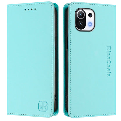 Xiaomi Mi 11 Lite Dual-Folded Magnetic Suction RFID Blocking PU Leather Wallet Phone Case with Card Slots, Cash Pocket, Kickstand, Full Protective Flip Cover