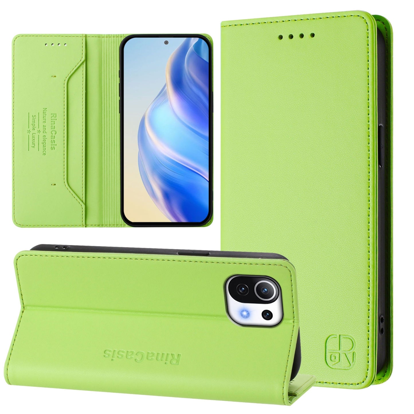 Xiaomi Mi 11 Lite Dual-Folded Magnetic Suction RFID Blocking PU Leather Wallet Phone Case with Card Slots, Cash Pocket, Kickstand, Full Protective Flip Cover