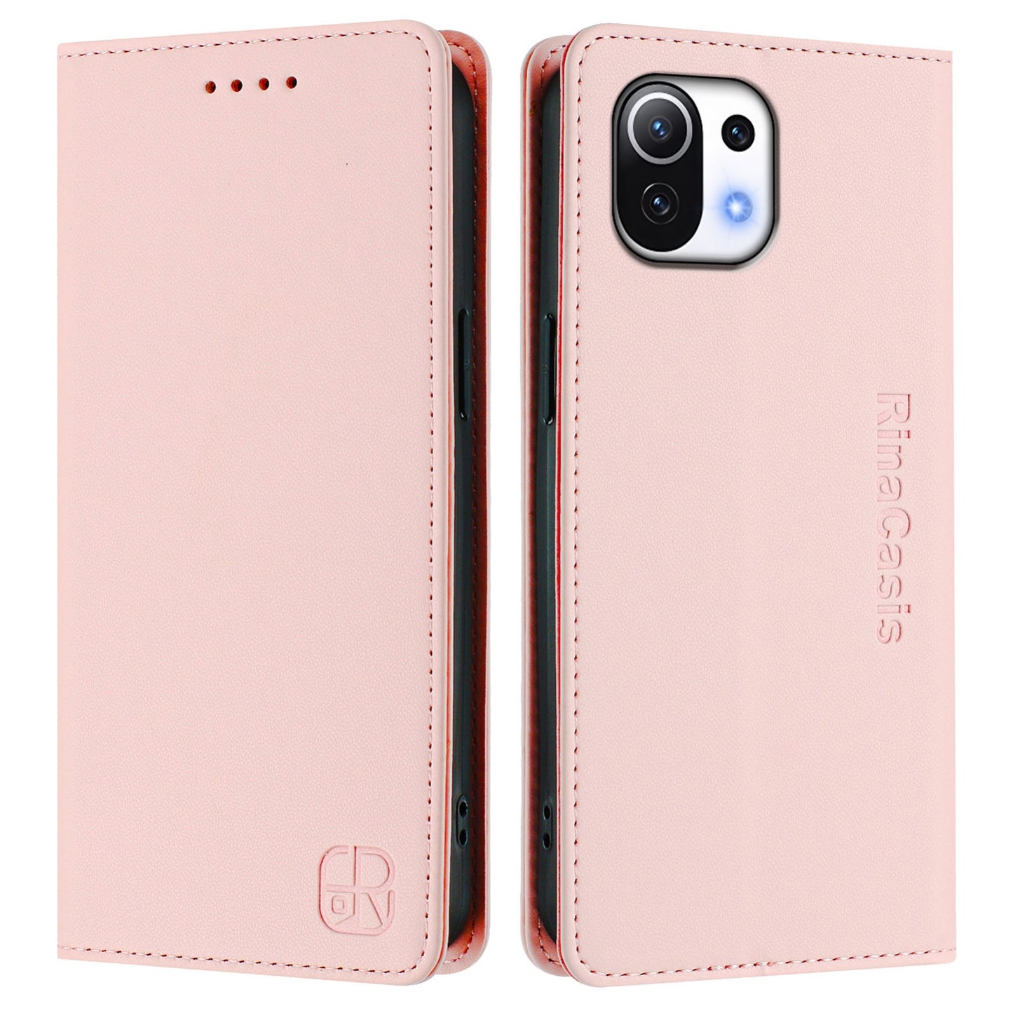 Xiaomi Mi 11 Lite Dual-Folded Magnetic Suction RFID Blocking PU Leather Wallet Phone Case with Card Slots, Cash Pocket, Kickstand, Full Protective Flip Cover