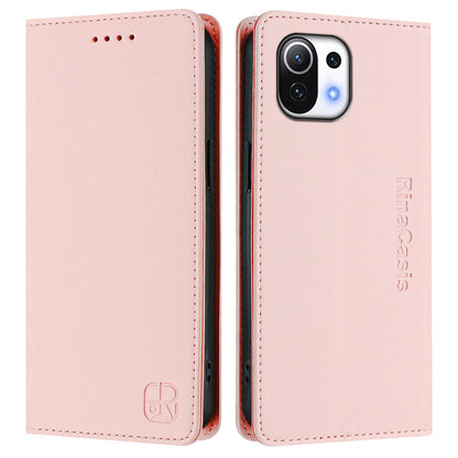Xiaomi Mi 11 Lite 5G Dual-Folded Magnetic Suction RFID Blocking PU Leather Wallet Phone Case with Card Slots, Cash Pocket, Kickstand, Full Protective Flip Cover