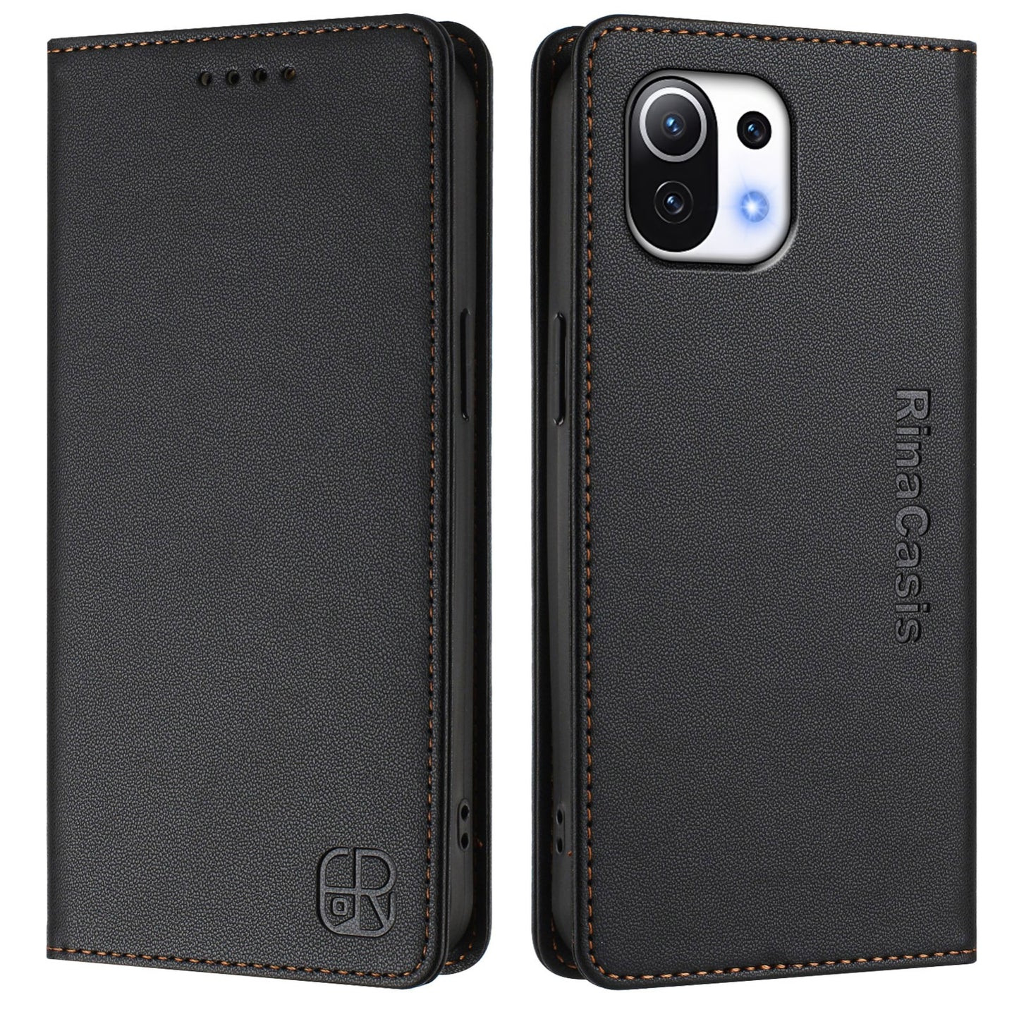 Xiaomi Mi 11 Lite 5G Dual-Folded Magnetic Suction RFID Blocking PU Leather Wallet Phone Case with Card Slots, Cash Pocket, Kickstand, Full Protective Flip Cover