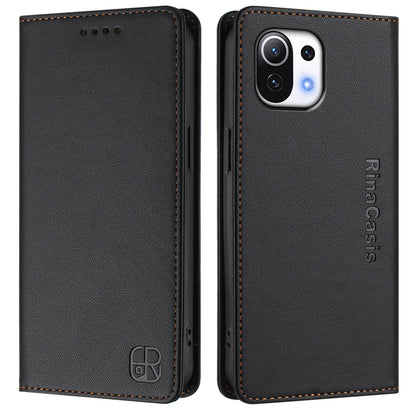Xiaomi Mi 11 Lite 5G Dual-Folded Magnetic Suction RFID Blocking PU Leather Wallet Phone Case with Card Slots, Cash Pocket, Kickstand, Full Protective Flip Cover