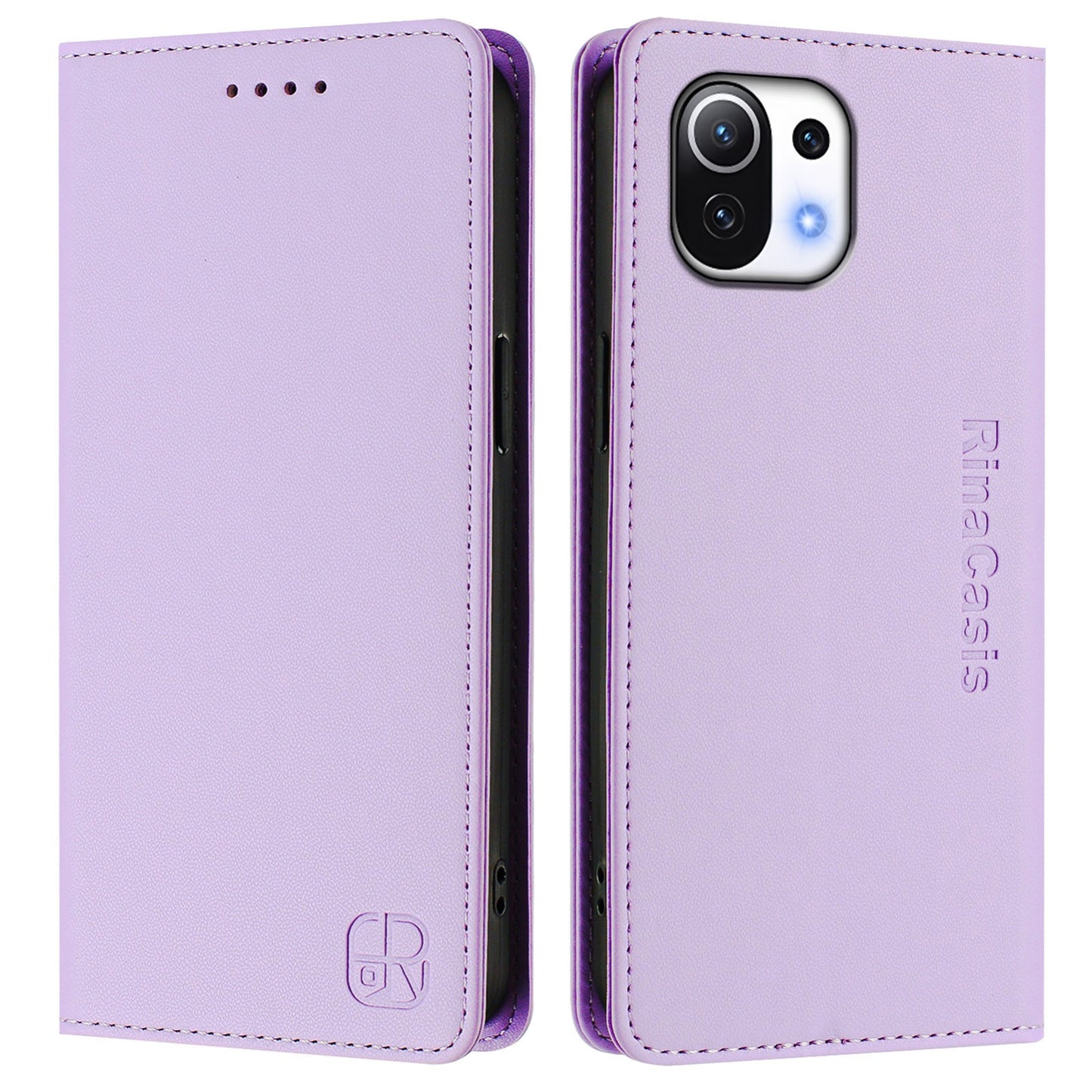 Xiaomi Mi 11 Lite Dual-Folded Magnetic Suction RFID Blocking PU Leather Wallet Phone Case with Card Slots, Cash Pocket, Kickstand, Full Protective Flip Cover