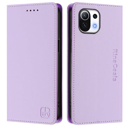 Xiaomi Mi 11 Lite 5G Dual-Folded Magnetic Suction RFID Blocking PU Leather Wallet Phone Case with Card Slots, Cash Pocket, Kickstand, Full Protective Flip Cover