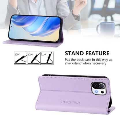 Xiaomi Mi 11 Lite Dual-Folded Magnetic Suction RFID Blocking PU Leather Wallet Phone Case with Card Slots, Cash Pocket, Kickstand, Full Protective Flip Cover