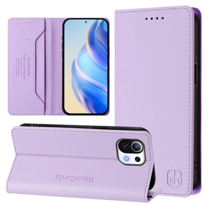 Xiaomi Mi 11 Lite 5G Dual-Folded Magnetic Suction RFID Blocking PU Leather Wallet Phone Case with Card Slots, Cash Pocket, Kickstand, Full Protective Flip Cover