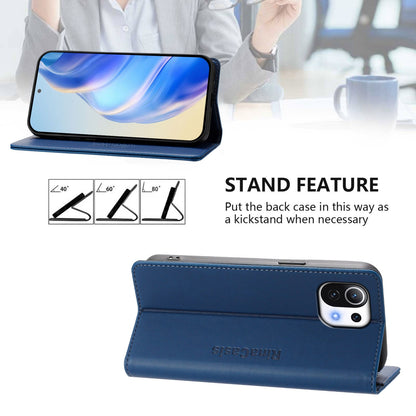 Xiaomi Mi 11 Lite Dual-Folded Magnetic Suction RFID Blocking PU Leather Wallet Phone Case with Card Slots, Cash Pocket, Kickstand, Full Protective Flip Cover