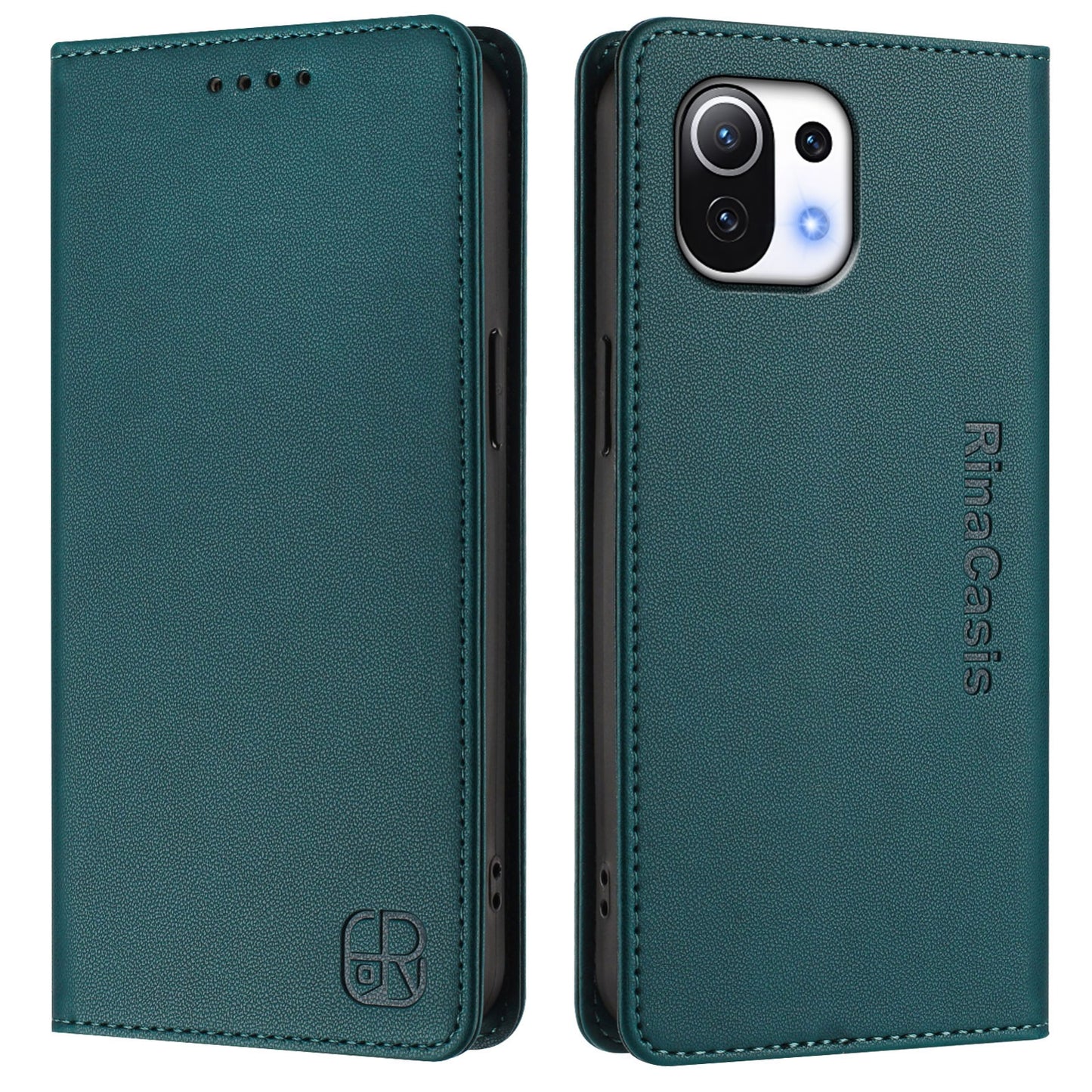 Xiaomi Mi 11 Lite Dual-Folded Magnetic Suction RFID Blocking PU Leather Wallet Phone Case with Card Slots, Cash Pocket, Kickstand, Full Protective Flip Cover