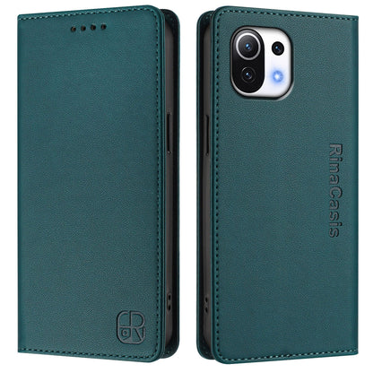 Xiaomi Mi 11 Lite 5G Dual-Folded Magnetic Suction RFID Blocking PU Leather Wallet Phone Case with Card Slots, Cash Pocket, Kickstand, Full Protective Flip Cover