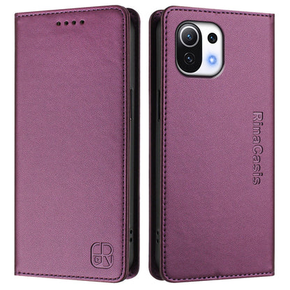 Xiaomi Mi 11 Lite Dual-Folded Magnetic Suction RFID Blocking PU Leather Wallet Phone Case with Card Slots, Cash Pocket, Kickstand, Full Protective Flip Cover