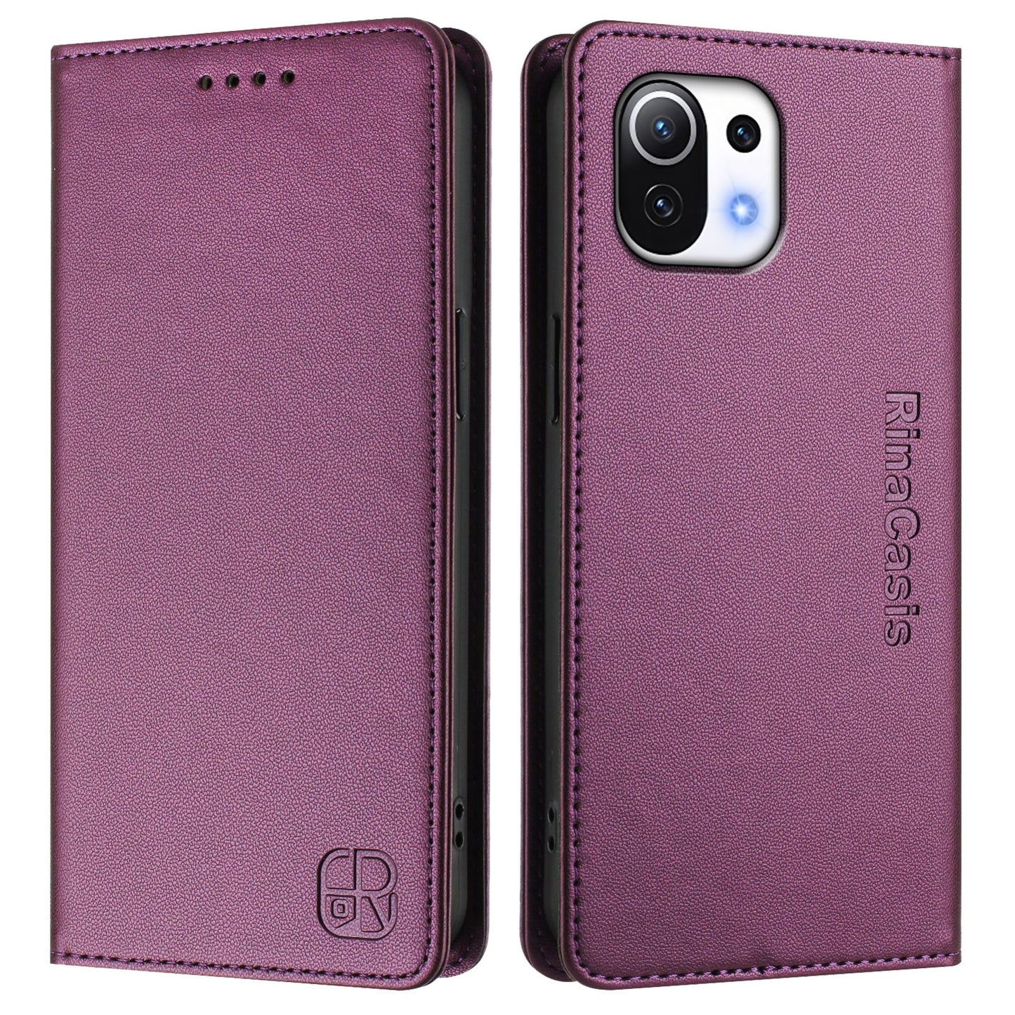 Xiaomi Mi 11 Lite 5G Dual-Folded Magnetic Suction RFID Blocking PU Leather Wallet Phone Case with Card Slots, Cash Pocket, Kickstand, Full Protective Flip Cover
