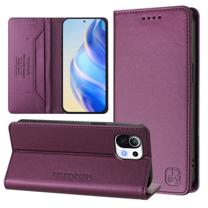 Xiaomi Mi 11 Lite 5G Dual-Folded Magnetic Suction RFID Blocking PU Leather Wallet Phone Case with Card Slots, Cash Pocket, Kickstand, Full Protective Flip Cover