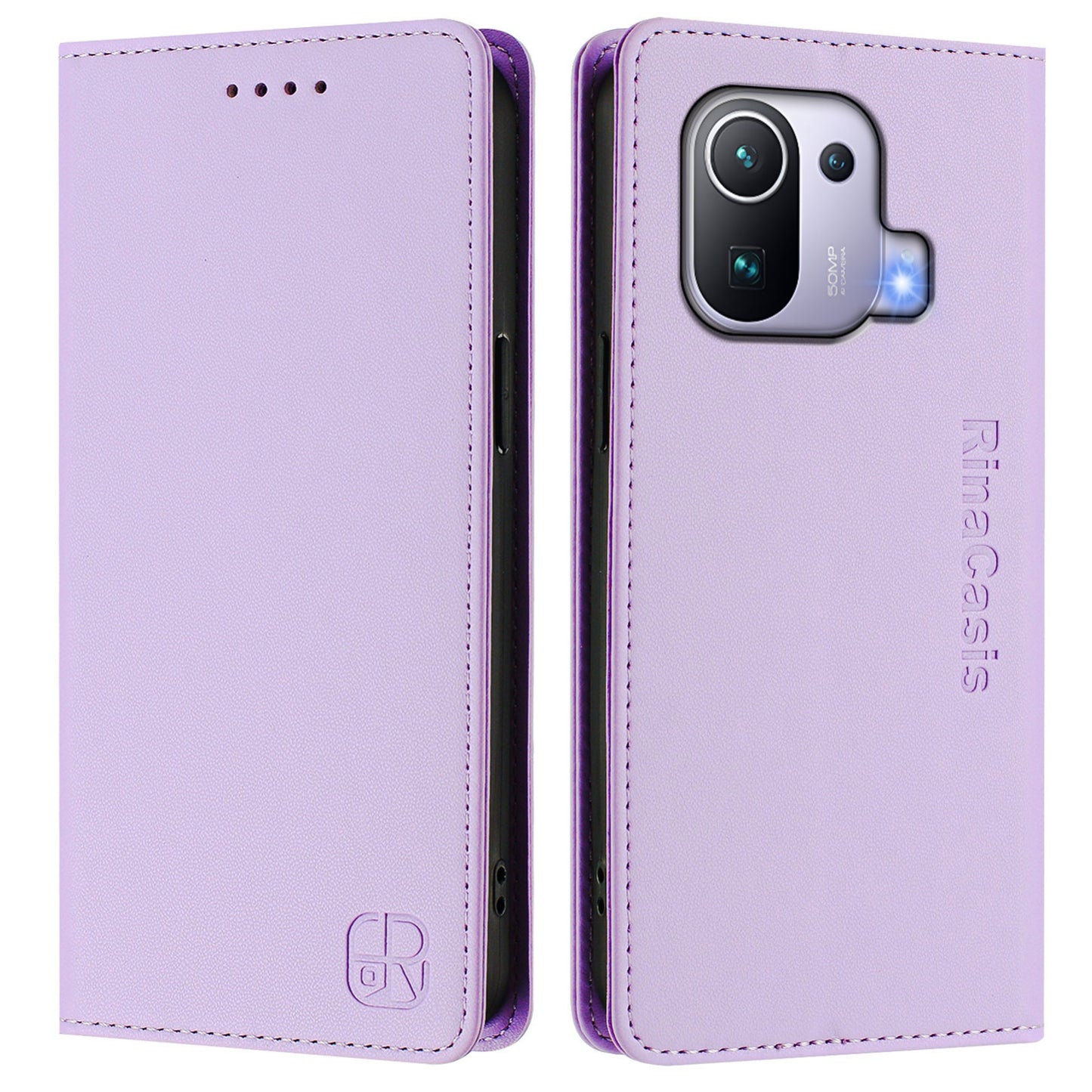 Xiaomi Mi 11 Pro Dual-Folded Magnetic Suction RFID Blocking PU Leather Wallet Phone Case with Card Slots, Cash Pocket, Kickstand, Full Protective Flip Cover