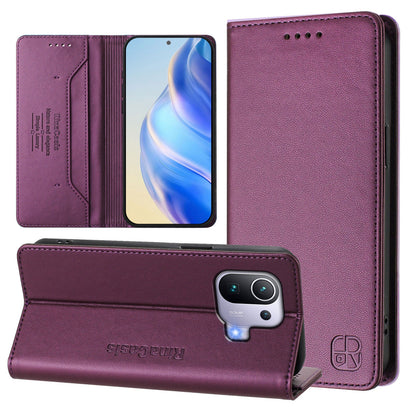 Xiaomi Mi 11 Pro Dual-Folded Magnetic Suction RFID Blocking PU Leather Wallet Phone Case with Card Slots, Cash Pocket, Kickstand, Full Protective Flip Cover
