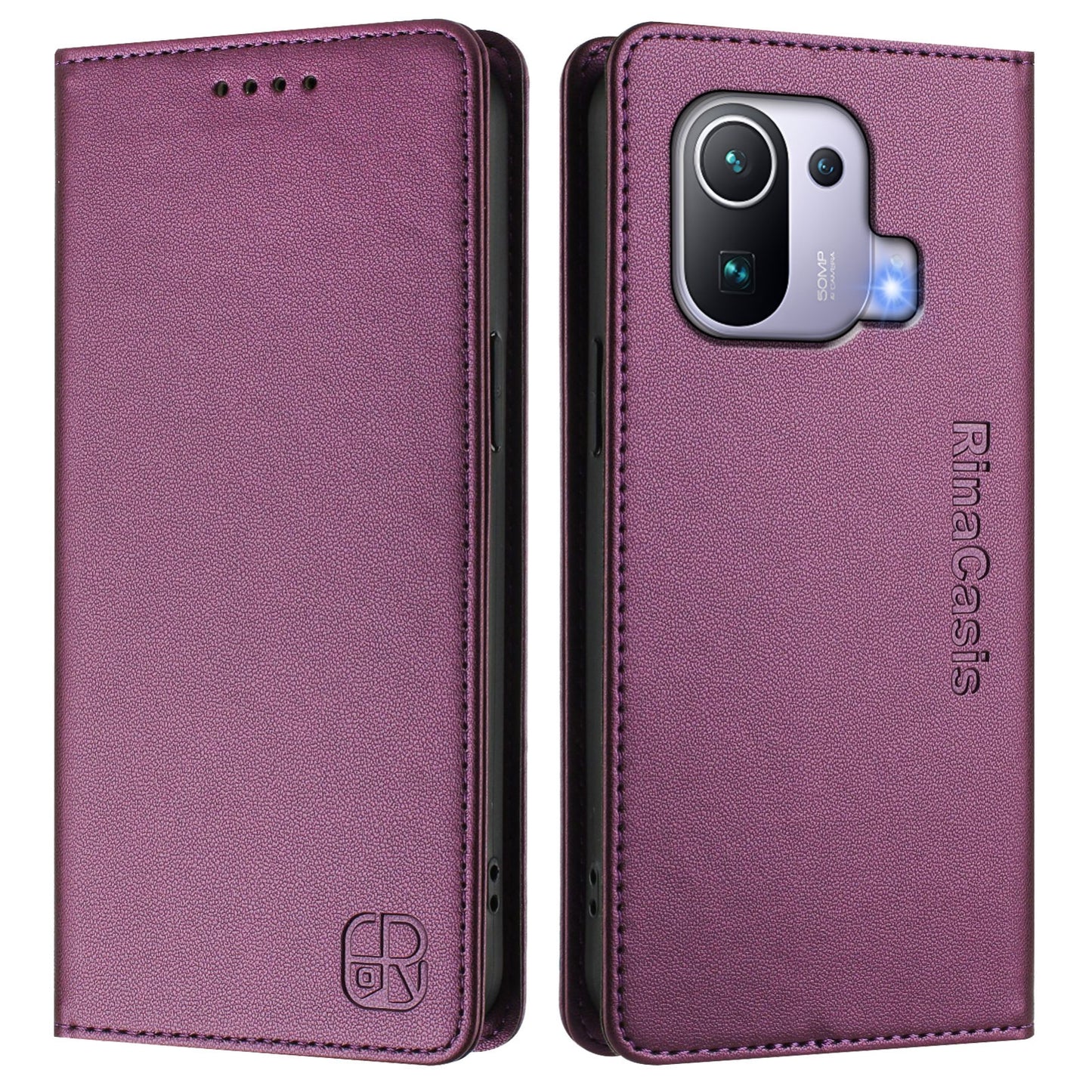 Xiaomi Mi 11 Pro Dual-Folded Magnetic Suction RFID Blocking PU Leather Wallet Phone Case with Card Slots, Cash Pocket, Kickstand, Full Protective Flip Cover