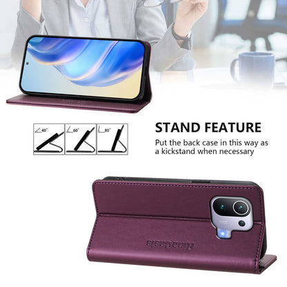 Xiaomi Mi 11 Pro Dual-Folded Magnetic Suction RFID Blocking PU Leather Wallet Phone Case with Card Slots, Cash Pocket, Kickstand, Full Protective Flip Cover