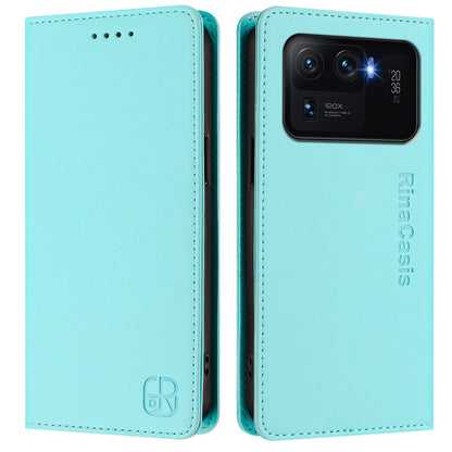 Xiaomi Mi 11 Ultra Dual-Folded Magnetic Suction RFID Blocking PU Leather Wallet Phone Case with Card Slots, Cash Pocket, Kickstand, Full Protective Flip Cover