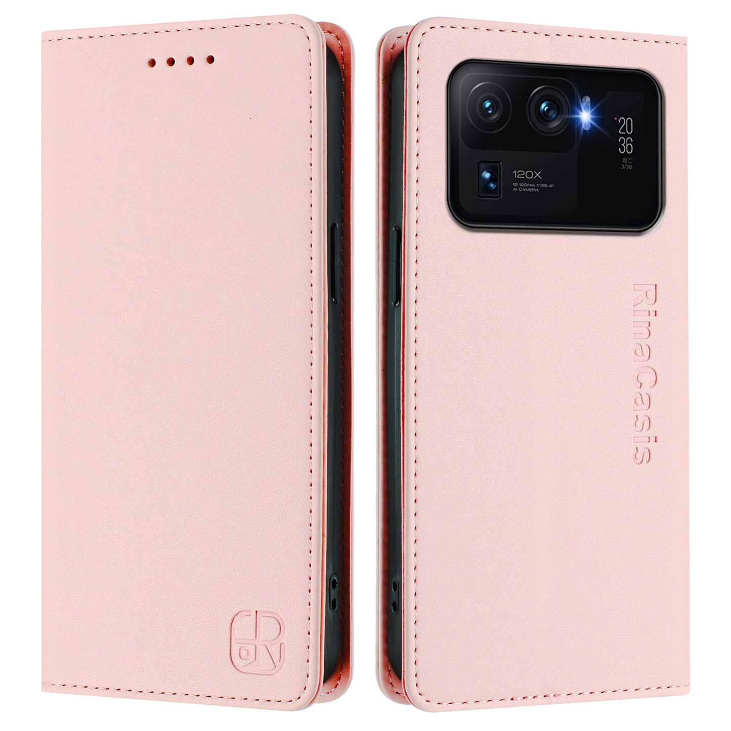 Xiaomi Mi 11 Ultra Dual-Folded Magnetic Suction RFID Blocking PU Leather Wallet Phone Case with Card Slots, Cash Pocket, Kickstand, Full Protective Flip Cover