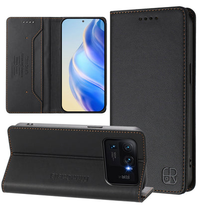 Xiaomi Mi 11 Ultra Dual-Folded Magnetic Suction RFID Blocking PU Leather Wallet Phone Case with Card Slots, Cash Pocket, Kickstand, Full Protective Flip Cover