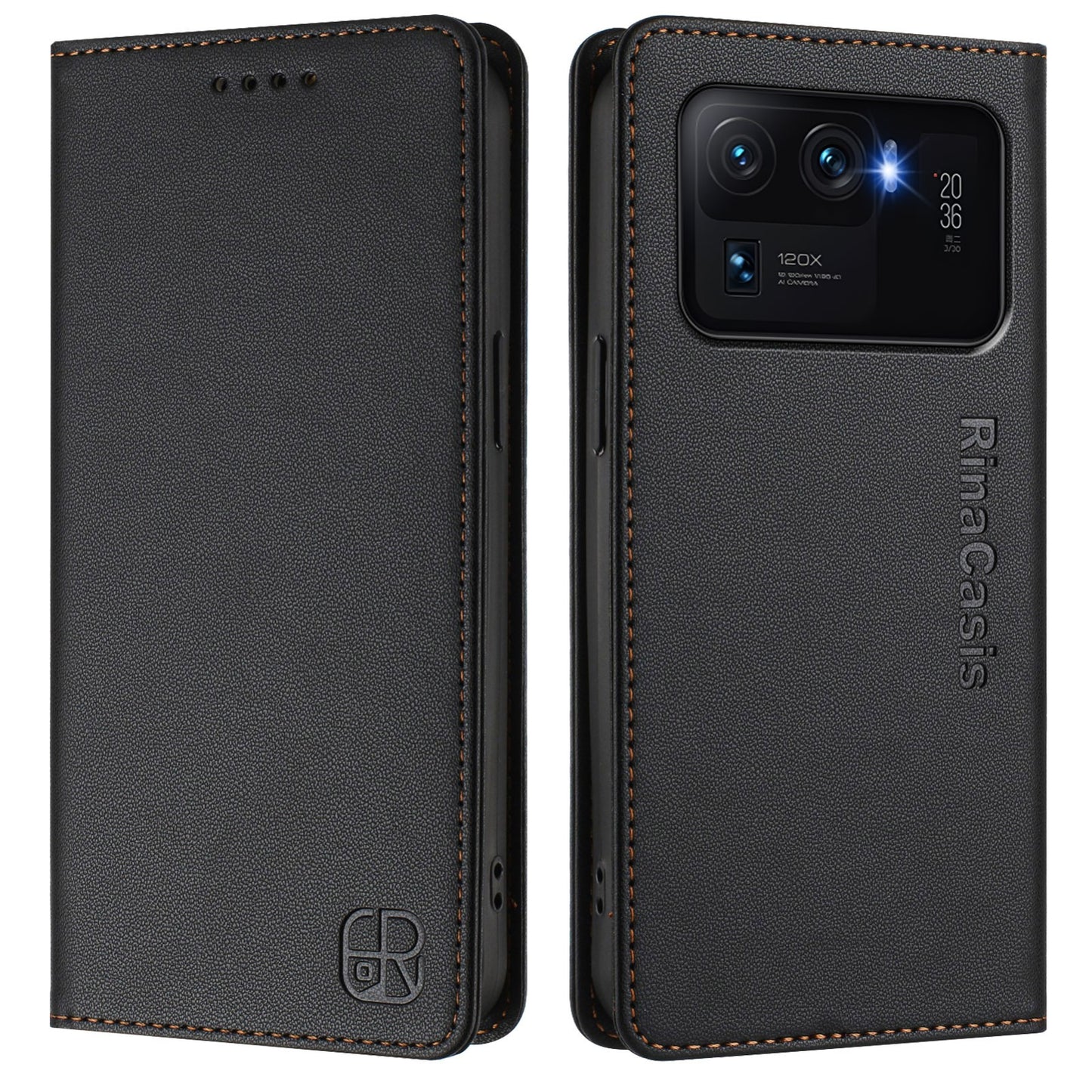 Xiaomi Mi 11 Ultra Dual-Folded Magnetic Suction RFID Blocking PU Leather Wallet Phone Case with Card Slots, Cash Pocket, Kickstand, Full Protective Flip Cover