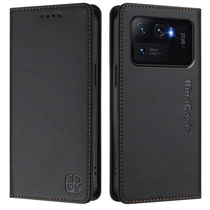 Xiaomi Mi 11 Ultra Dual-Folded Magnetic Suction RFID Blocking PU Leather Wallet Phone Case with Card Slots, Cash Pocket, Kickstand, Full Protective Flip Cover