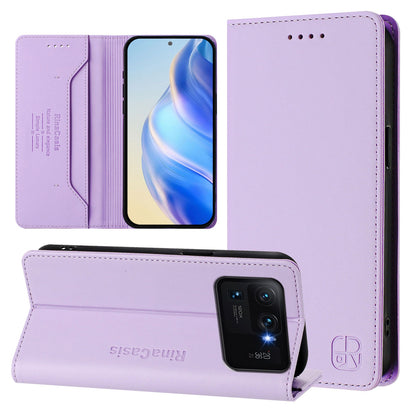 Xiaomi Mi 11 Ultra Dual-Folded Magnetic Suction RFID Blocking PU Leather Wallet Phone Case with Card Slots, Cash Pocket, Kickstand, Full Protective Flip Cover