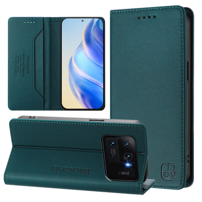 Xiaomi Mi 11 Ultra Dual-Folded Magnetic Suction RFID Blocking PU Leather Wallet Phone Case with Card Slots, Cash Pocket, Kickstand, Full Protective Flip Cover
