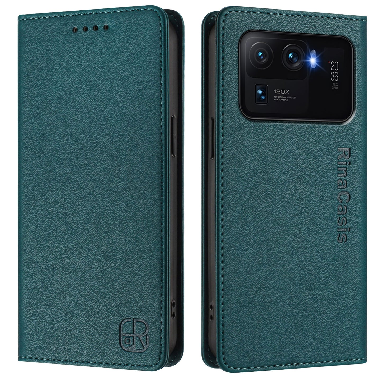 Xiaomi Mi 11 Ultra Dual-Folded Magnetic Suction RFID Blocking PU Leather Wallet Phone Case with Card Slots, Cash Pocket, Kickstand, Full Protective Flip Cover