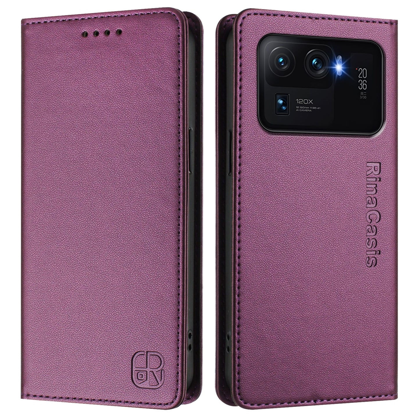 Xiaomi Mi 11 Ultra Dual-Folded Magnetic Suction RFID Blocking PU Leather Wallet Phone Case with Card Slots, Cash Pocket, Kickstand, Full Protective Flip Cover