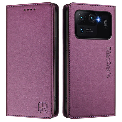Xiaomi Mi 11 Ultra Dual-Folded Magnetic Suction RFID Blocking PU Leather Wallet Phone Case with Card Slots, Cash Pocket, Kickstand, Full Protective Flip Cover