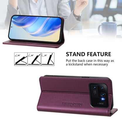 Xiaomi Mi 11 Ultra Dual-Folded Magnetic Suction RFID Blocking PU Leather Wallet Phone Case with Card Slots, Cash Pocket, Kickstand, Full Protective Flip Cover