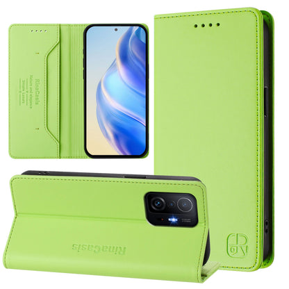 Xiaomi 11T Dual-Folded Magnetic Suction RFID Blocking PU Leather Wallet Phone Case with Card Slots, Cash Pocket, Kickstand, Full Protective Flip Cover