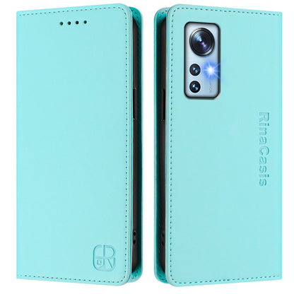 Xiaomi 12 5G Dual-Folded Magnetic Suction RFID Blocking PU Leather Wallet Phone Case with Card Slots, Cash Pocket, Kickstand, Full Protective Flip Cover