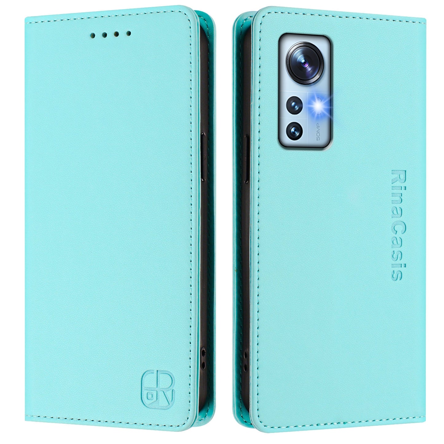 Xiaomi 12S 5G Dual-Folded Magnetic Suction RFID Blocking PU Leather Wallet Phone Case with Card Slots, Cash Pocket, Kickstand, Full Protective Flip Cover