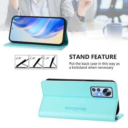 Xiaomi 12 5G Dual-Folded Magnetic Suction RFID Blocking PU Leather Wallet Phone Case with Card Slots, Cash Pocket, Kickstand, Full Protective Flip Cover
