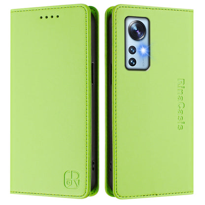 Xiaomi 12S 5G Dual-Folded Magnetic Suction RFID Blocking PU Leather Wallet Phone Case with Card Slots, Cash Pocket, Kickstand, Full Protective Flip Cover
