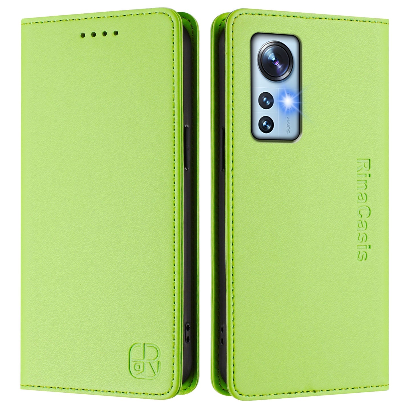 Xiaomi 12X 5G Dual-Folded Magnetic Suction RFID Blocking PU Leather Wallet Phone Case with Card Slots, Cash Pocket, Kickstand, Full Protective Flip Cover