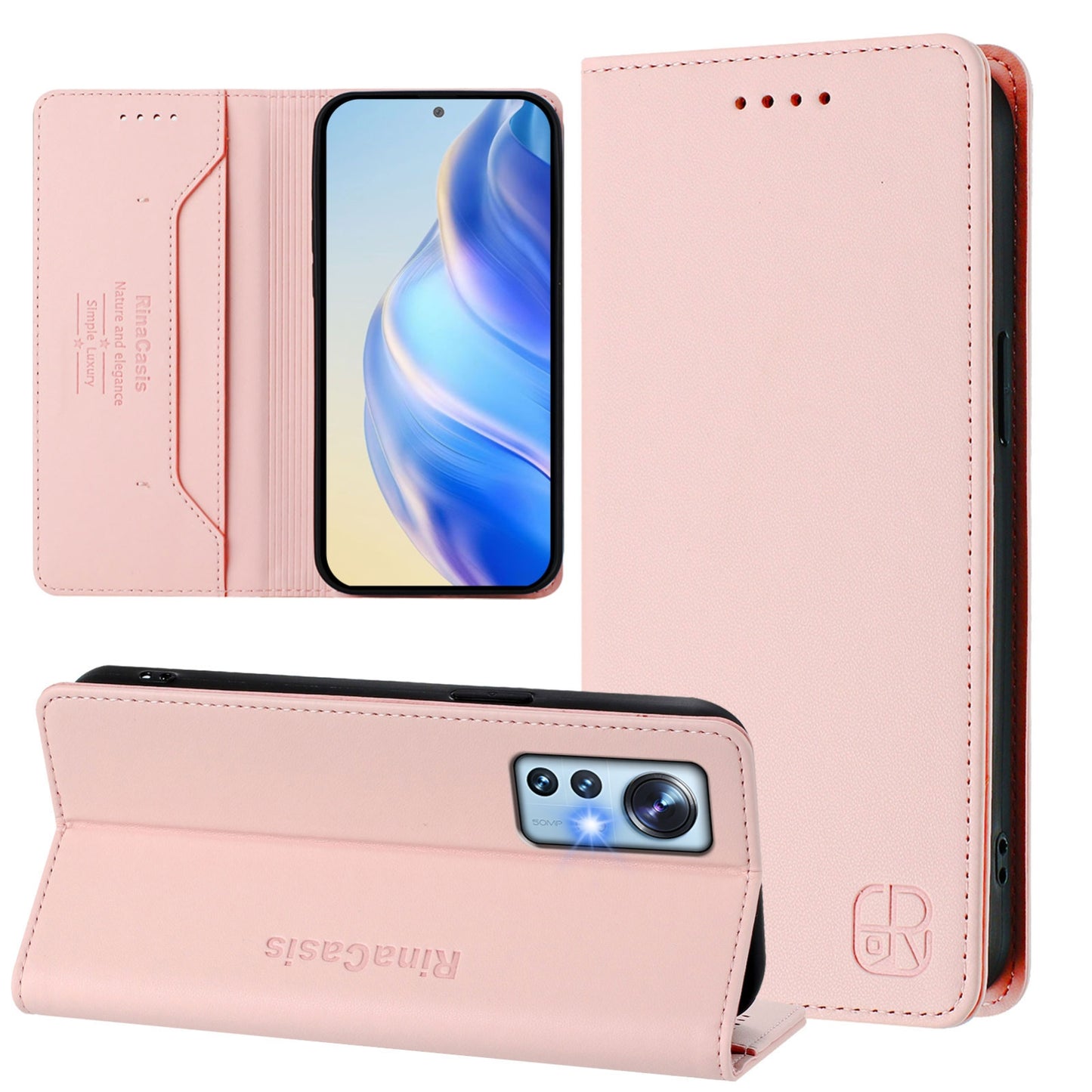 Xiaomi 12 5G Dual-Folded Magnetic Suction RFID Blocking PU Leather Wallet Phone Case with Card Slots, Cash Pocket, Kickstand, Full Protective Flip Cover