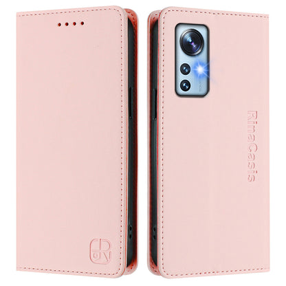 Xiaomi 12 5G Dual-Folded Magnetic Suction RFID Blocking PU Leather Wallet Phone Case with Card Slots, Cash Pocket, Kickstand, Full Protective Flip Cover