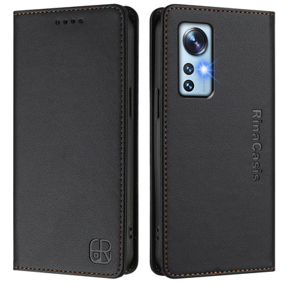 Xiaomi 12 5G Dual-Folded Magnetic Suction RFID Blocking PU Leather Wallet Phone Case with Card Slots, Cash Pocket, Kickstand, Full Protective Flip Cover