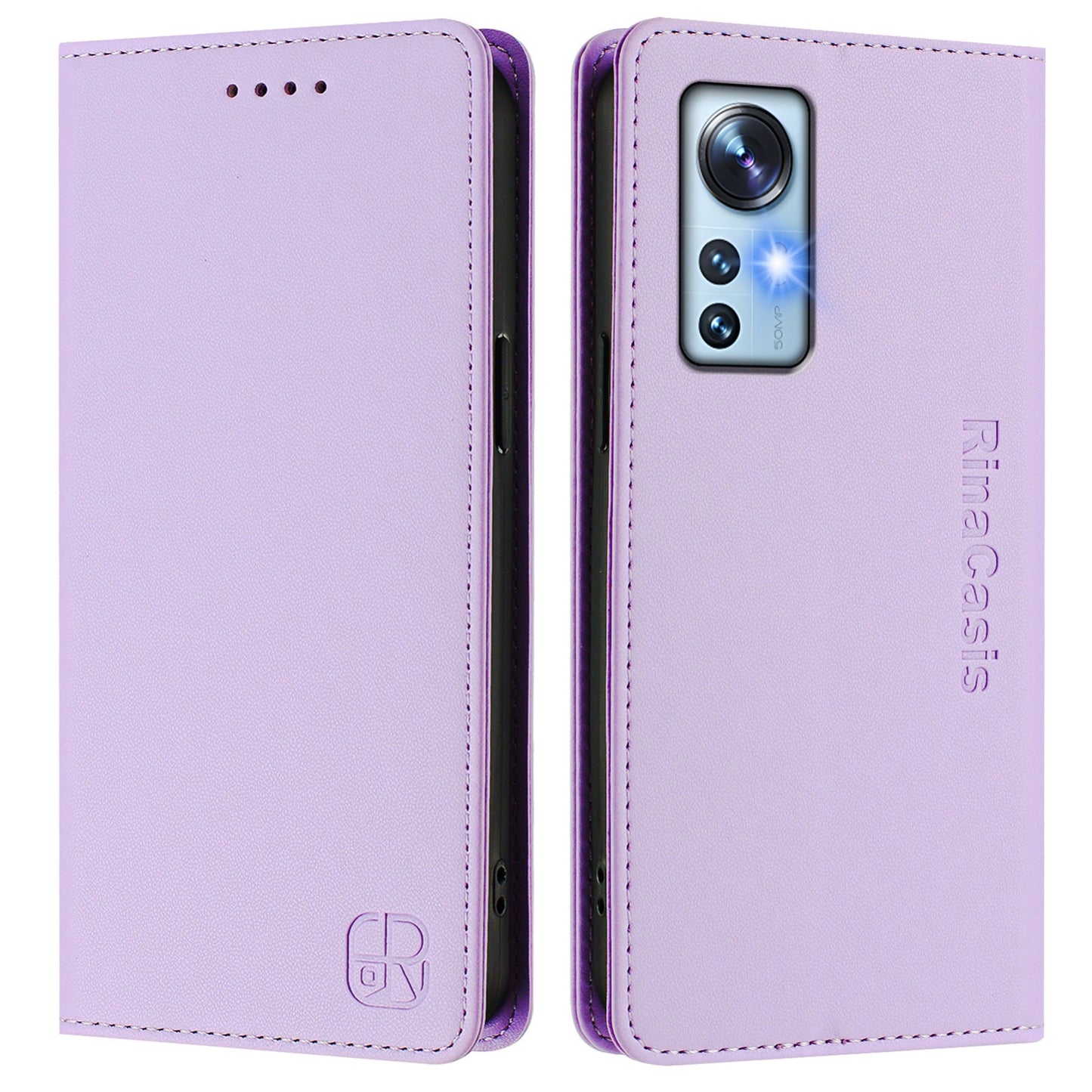 Xiaomi 12S 5G Dual-Folded Magnetic Suction RFID Blocking PU Leather Wallet Phone Case with Card Slots, Cash Pocket, Kickstand, Full Protective Flip Cover